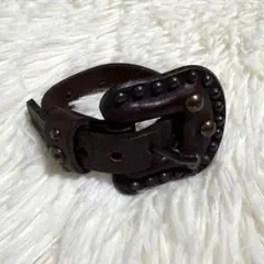 DIESEL レザースタッズ バングル ブレスレット ブラウン 本革 ビンテージのサムネイル