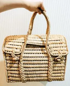 麦わら製ピクニックバスケット昭和レトロ