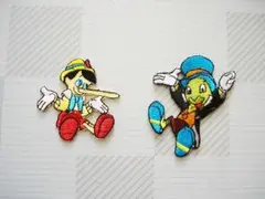 新品 ピノキオ ジミニークリケット アイロン 刺繍 ワッペン ２枚セット