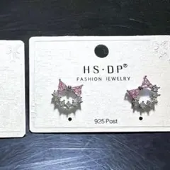 LuLuDiy Duo　ピアス　S925　リボン　シルバー　猫★