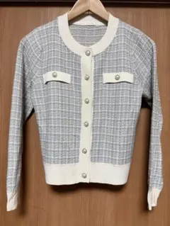 チェック柄ニットカーディガン 長袖