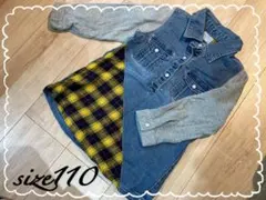 ワンピース 110cm デニム×チェック 女の子 春服 秋服