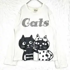 LALACUB ララキューブ 猫柄 長袖薄手ニット ホワイト オーバーサイズ
