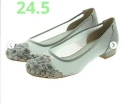 ジェリービーンズ　レースフラワー　パンプス　薄グリーン