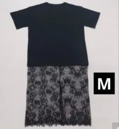 しまむら　レースドッキングワンピース　M 新品未使用　レース切替ワンピース