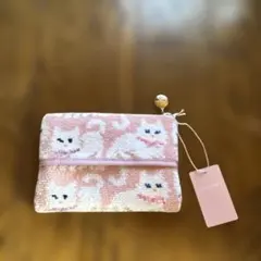 ★【新品未使用】モフモフネコチャン ティッシュポーチ ペールピンク