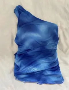 H&M DIVIDED ワンショルダー シアートップス ブルー 韓国ファッション