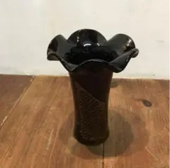 美品　ヴィンテージ　花瓶　クラフトガラス　ブラック×ゴールド　フラワーベース