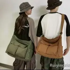 ニュースペーパーバッグ ショルダー メッセンジャー カーキ 男女兼用 大容量