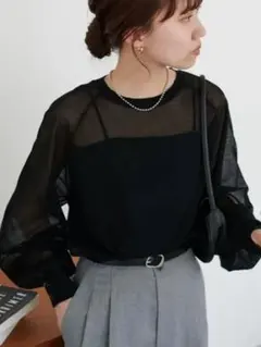 ディスコート　シースルートップス　Discoat シアー　袖口ボタンプルオーバー
