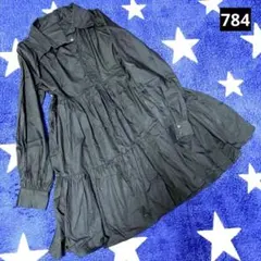 ブラック シャツワンピース 長袖 ティアード