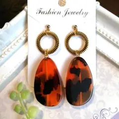 トータスシェル風オーバルピアス/イヤリング(ハンドメイド)