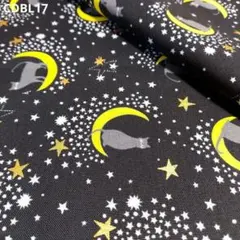 ✿Moon Ride Cat<シーチング> 生地 布 はぎれ[黒系]