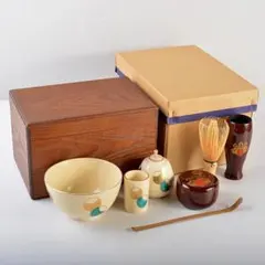茶道具　女桑　利休茶箱　京焼　龍靖作　茶碗　桐蒔絵　棗など　七点　M　R5783のサムネイル
