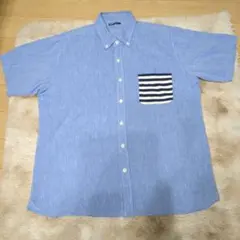 NAVY ネイビー 半袖シャツ ボーダー柄ポケット サイズM