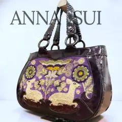 美品✨ANNA SUI アナスイ ハンドバッグ パープル 鹿 花 刺繍 エナメルのサムネイル