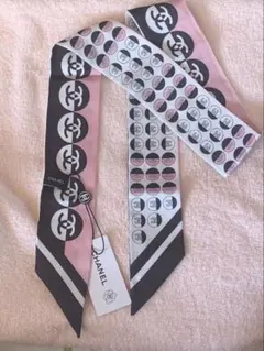 CHANEL シルクスカーフ ピンク ブラック