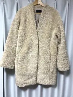 BEAMS HEART ベージュ ノーカラーボア コート