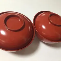 朱塗り　蓋付き漆器　雑煮椀　煮物椀　吸い物椀　2客