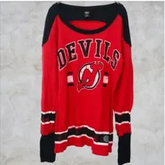 激レア✨NHL【日本М】ニュージャージー デビルズ ワッフル長袖 y2k 赤黒