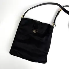 極美品 PRADA プラダ ショルダーバッグ 三角ロゴ ナイロン レザー 黒