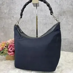 【美品】 グッチ バンブー 竹 キャンバス ワンショルダー レザー 肩掛け