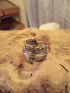 銀無垢シルバー925,イーグルフェザーリング指輪,19号フリーサイズ特大フェザー