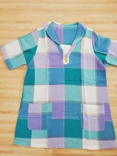 エプロン♪ チェック ブルー 保育士