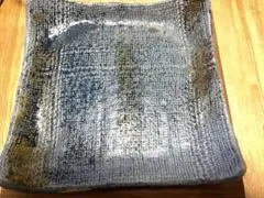 陶芸作家 青釉角皿 共箱付き 21.5cm 寺田みのる