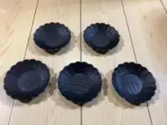 木製黒色花びら型茶托5枚セット