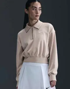 【NIKE】クロップド ベロアトップス ハーフジップ ピンク