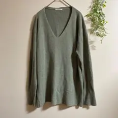 studio CLIP 長袖ニット M Vネック グリーングレー 美品 アルパカ