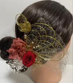 812.成人式　卒業式　水引髪飾り　プリザーブドフラワー