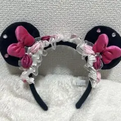 ディズニー　ミニー　バラ　パール　フリル　カチューシャ　薔薇