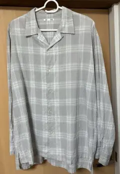 GU テクスチャーオープンカラーチェックシャツ グレー　M