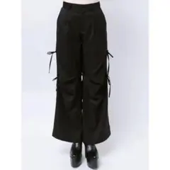 EMODA ブラック ワイドパンツ サイドリボン