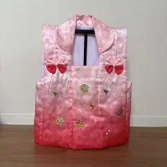 お祝い着　被布着 グラデーションピンク リボン付き