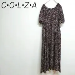 COLZA 花柄 半袖 ロングワンピース M 裏地 ウエストゴム　☆3024