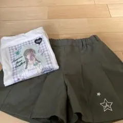 フード付きTシャツ　カーキショートパンツセット　アルジー　140cm