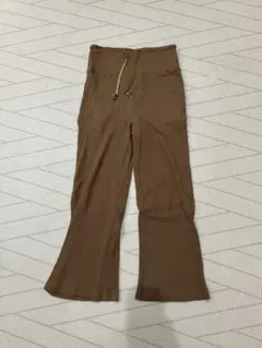 リブ素材 ワイドパンツ ブラウン