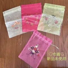 巾着袋セット（4点）　シューズ　花柄　刺繍