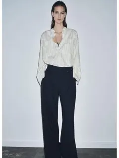 【ZARA ザラ】ZW COLLECTION ストライプ柄 スタンドカラーシャツ