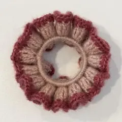 ピンク×ボルドー フリルシュシュ ハンドメイド 毛糸 かぎ針編み 編み物