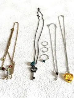 アクセサリーまとめ売り ネックレス4点 リング3点 猫 ハート キー セット