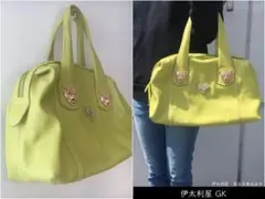 【美品】伊太利屋  黄緑/GK ハンドバッグ