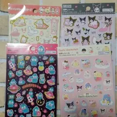 サンリオ　箔押しシール　きてぃ　クロミ　ハンギョドン　シナモン　マイメロ