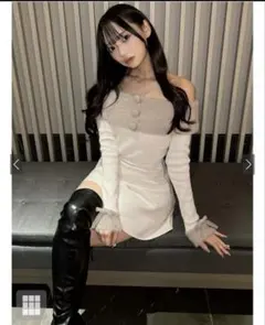 GRL シャギーオフショルフレアニットワンピース 未着用　an1615