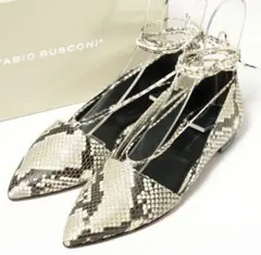 極美品　ファビオルスコーニ　イタリア製　パイソン柄　レースアップリボン　24㎝