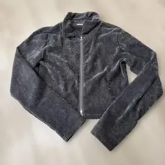 ベロア生地 ジッパー付き ダブルジップクロップドカーディガン Lサイズ