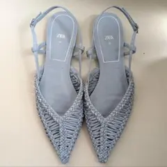 【SALE】ZARA フラットサンダル ブルー ポインテッドトゥ 23.5cm
